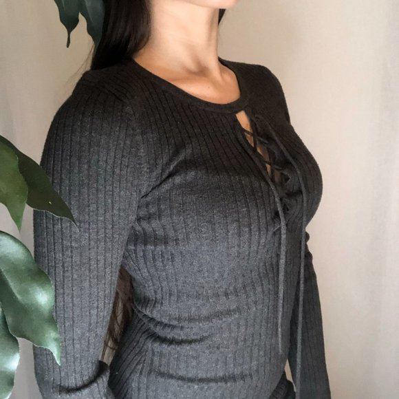 Grey Criss Cross Detail Bodycon Casual Dress - Picture 9 of 12